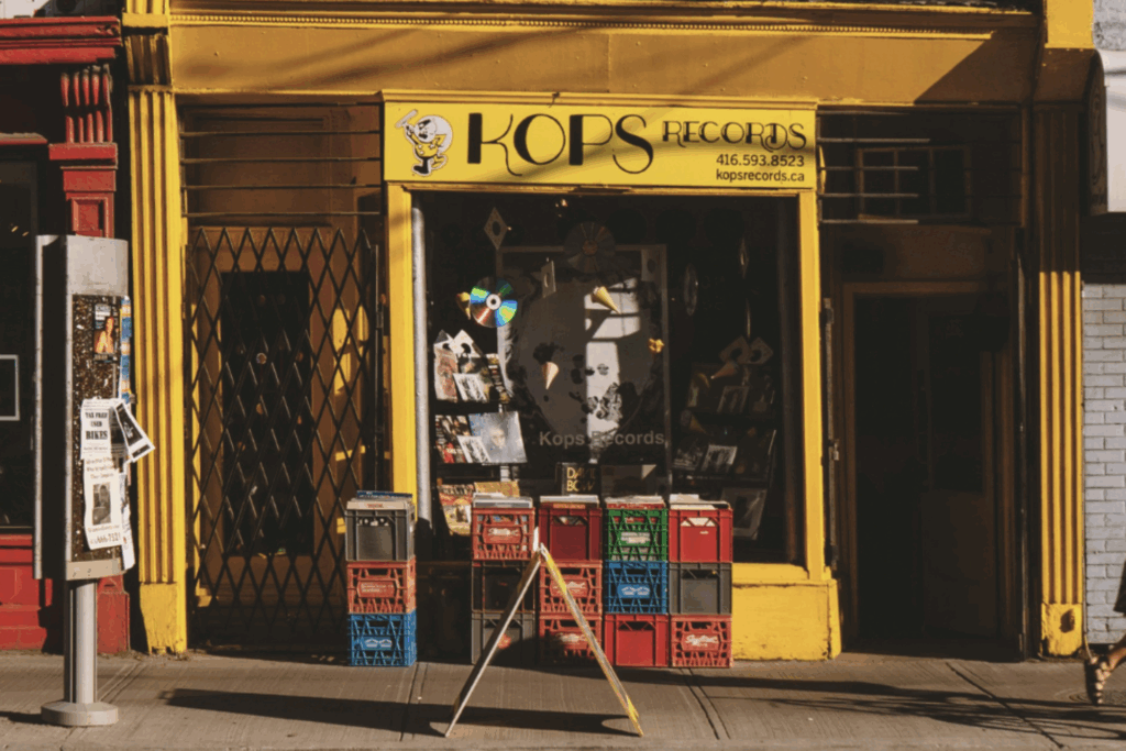 Exterior of Kops Records in Toronto — a great example of the retailers served by vinyl record distributors Canada stores trust